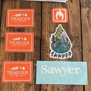 SET LOT of 6 STICKERS Traeger & Sawyer Sticker & Camp Chef Set NEW GUC